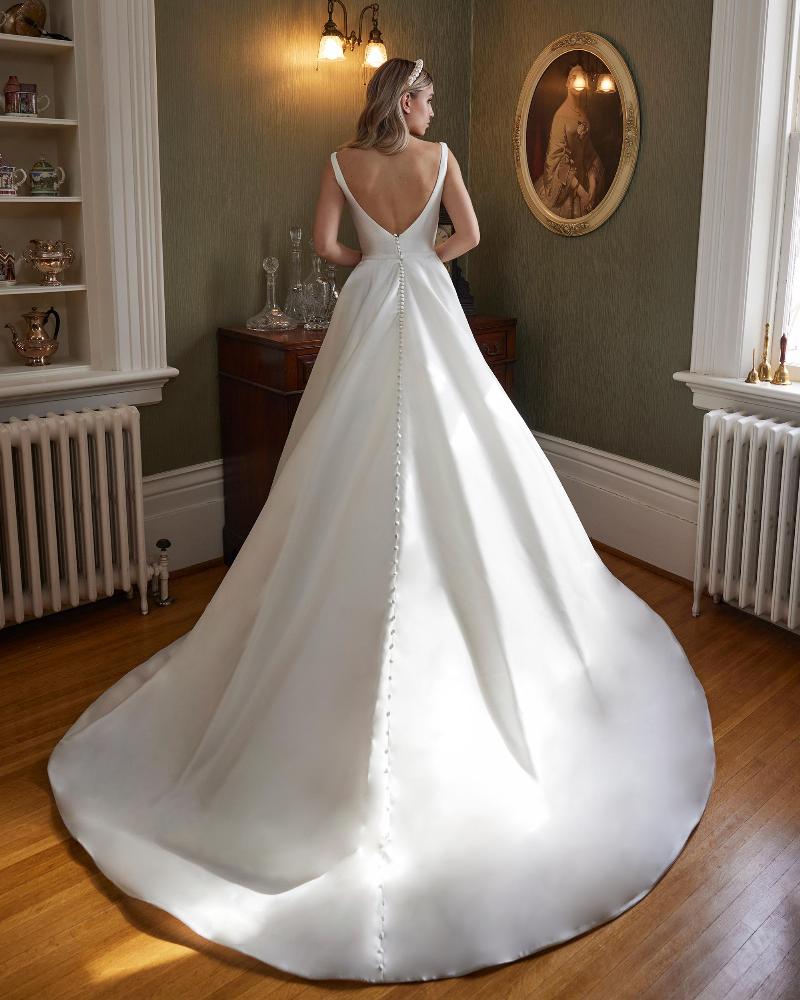 La23232 satin backless wedding dress with buttons and pockets2